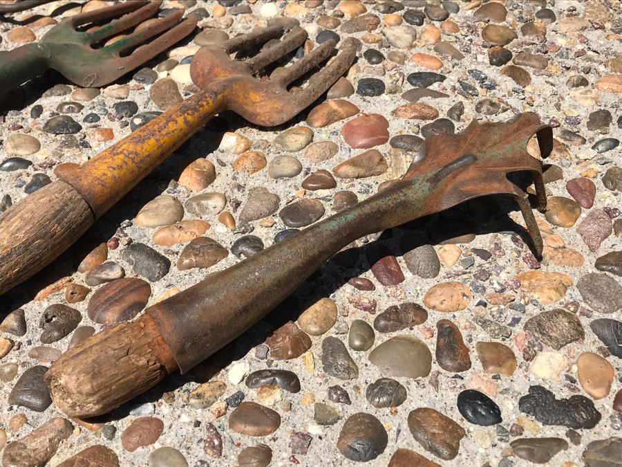 Vintage Gardening Tools Lot With Various Colored Handles And Small Galvanized Can [Photo 3]