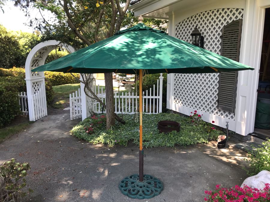Sunbrella Outdoor Umbrella With Cast Iron Umbrella Stand [Photo 2]