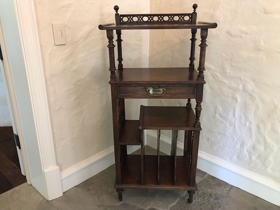 Vintage Wooden Music Stand Cabinet With Slots For Records [Photo 2]