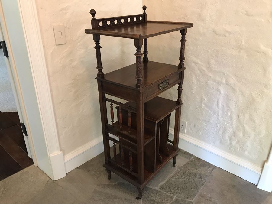 Vintage Wooden Music Stand Cabinet With Slots For Records [Photo 8]