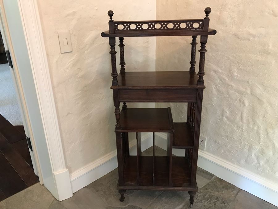 Vintage Wooden Music Stand Cabinet With Slots For Records [Photo 12]