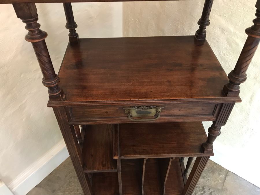 Vintage Wooden Music Stand Cabinet With Slots For Records [Photo 5]