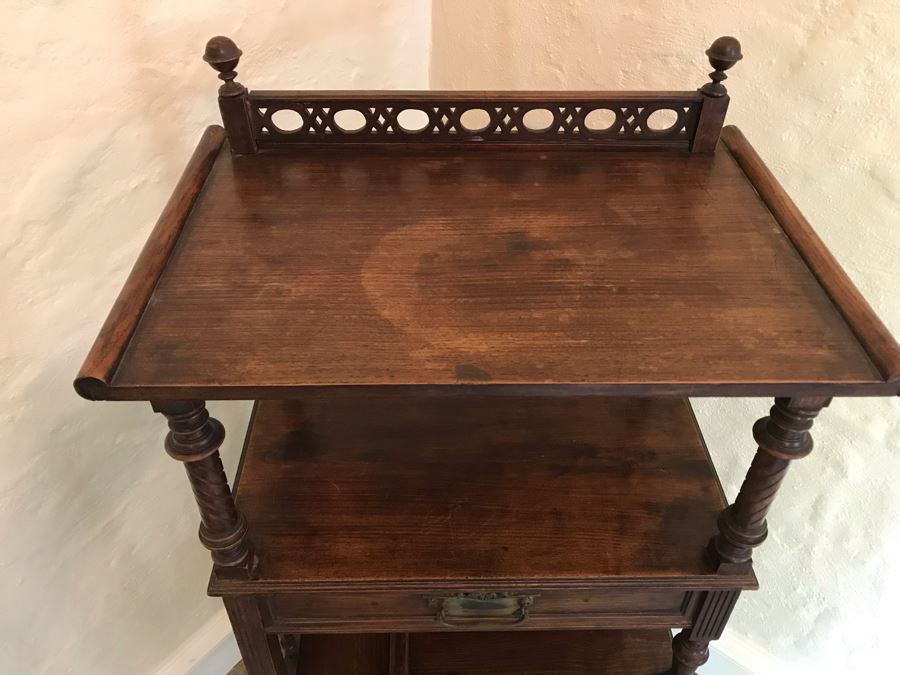 Vintage Wooden Music Stand Cabinet With Slots For Records [Photo 4]