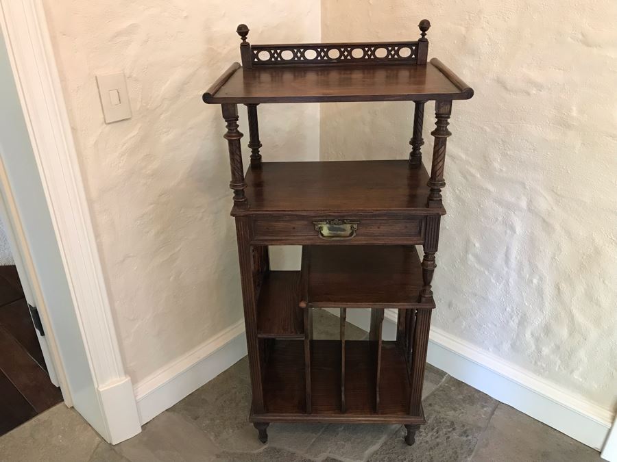 Vintage Wooden Music Stand Cabinet With Slots For Records [Photo 3]