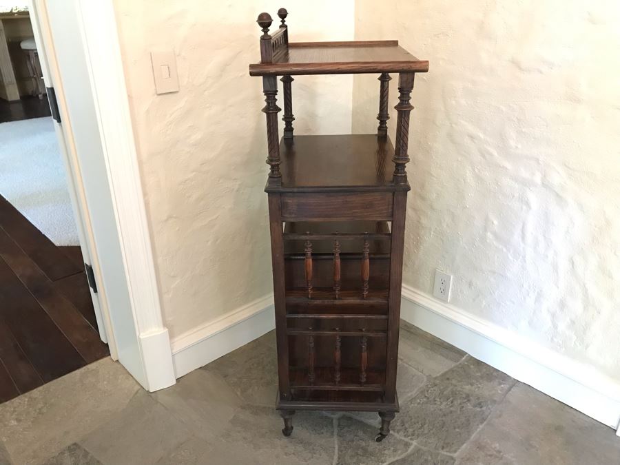 Vintage Wooden Music Stand Cabinet With Slots For Records [Photo 9]