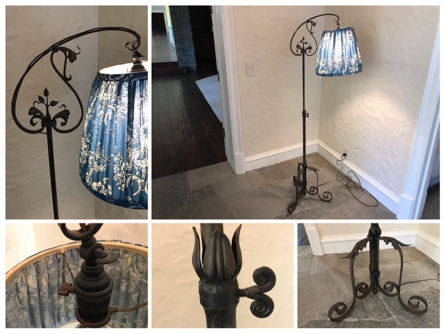 Antique Handmade Wrought Iron Floor Lamp Light With Adjustable Height