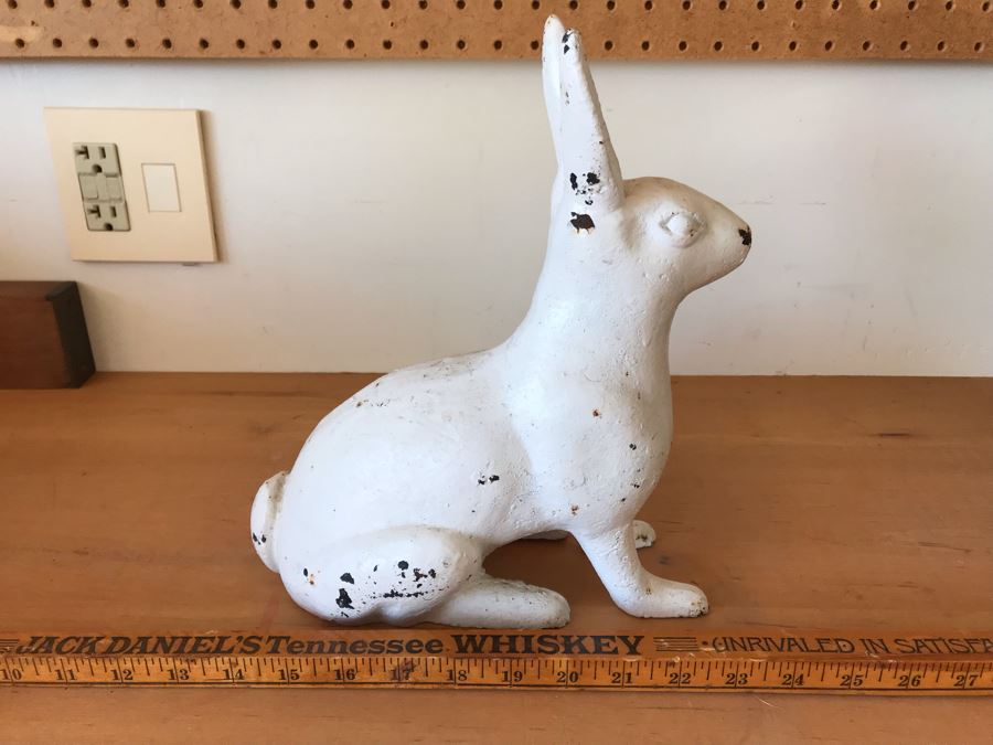 Old Cast Iron Painted White Bunny Rabbit Garden Statuary 9'W X 11'H [Photo 8]