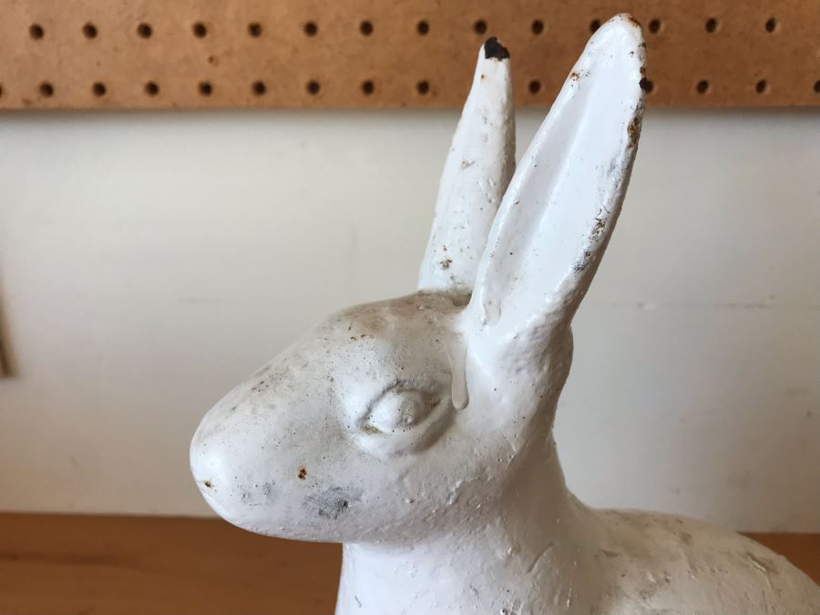 Old Cast Iron Painted White Bunny Rabbit Garden Statuary 9'W X 11'H [Photo 3]