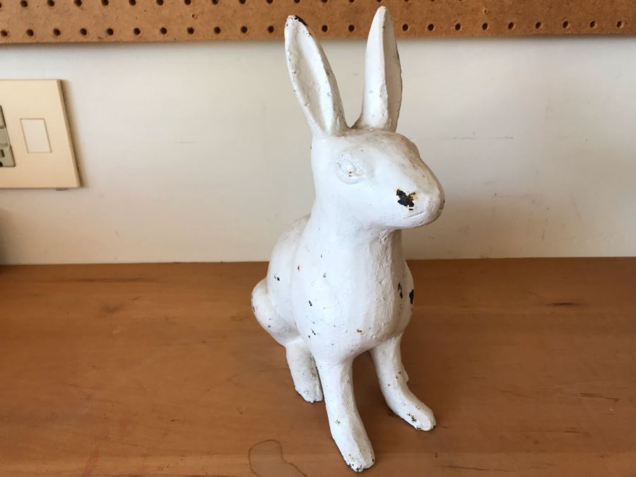 Old Cast Iron Painted White Bunny Rabbit Garden Statuary 9'W X 11'H [Photo 5]
