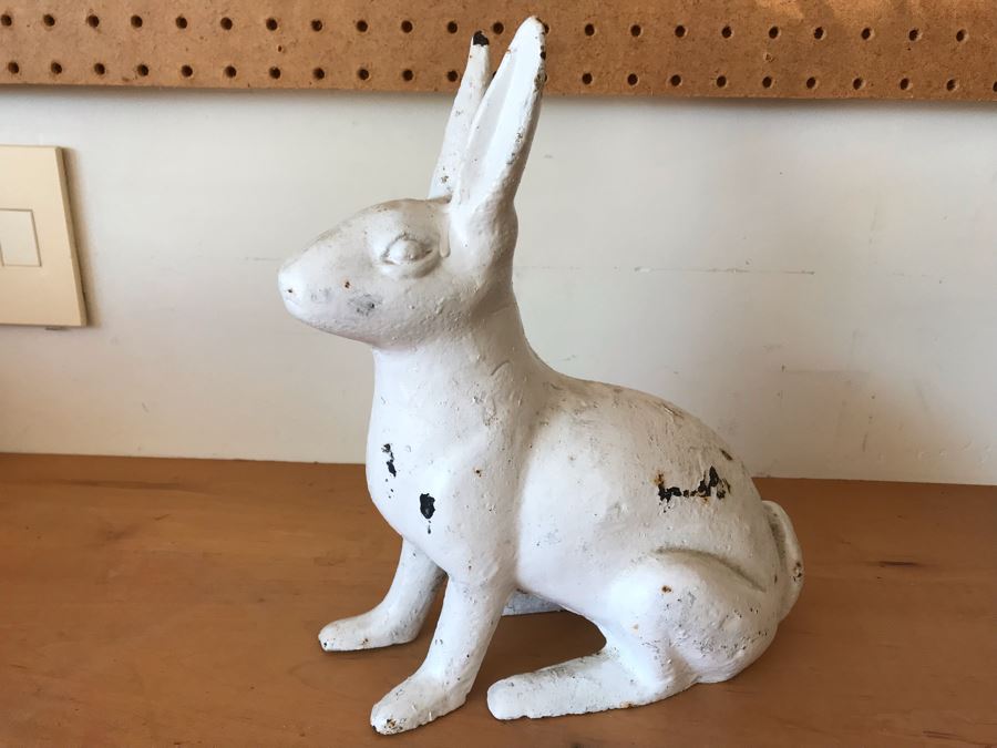 Old Cast Iron Painted White Bunny Rabbit Garden Statuary 9'W X 11'H [Photo 1]