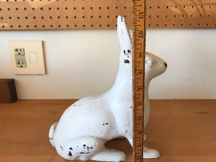 Old Cast Iron Painted White Bunny Rabbit Garden Statuary 9'W X 11'H [Photo 9]