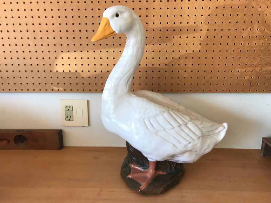Large Majolica Swan Duck Goose Figurine 21'H [Photo 1]