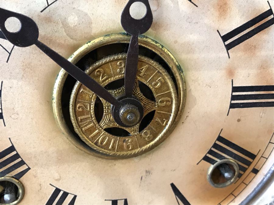 Antique Mechanical Clock With Carved Wooden Clock Case And Painted Glass Front - May Need Servicing 15'W X 4'D X 23'H [Photo 10]