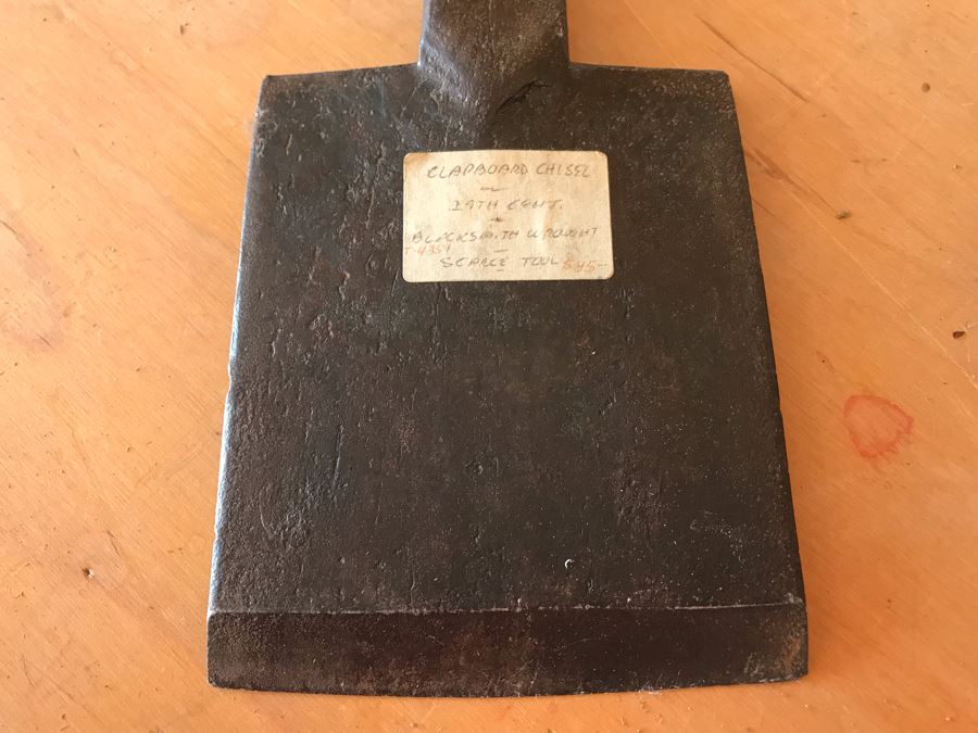 Antique 19th Century Clapboard Chisel Blacksmith Wrought Iron Tool And Antique Wooden-Handled Corkscrew Drill [Photo 2]