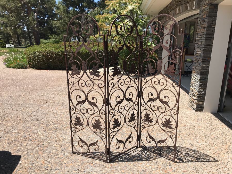 Very Heavy Solid Wrought Iron 3-Panel Screen