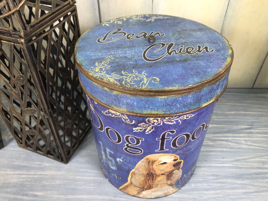 Pair Of Metal Candle Holders And Dog Food Tin With Pair Of Dog Leashes [Photo 3]
