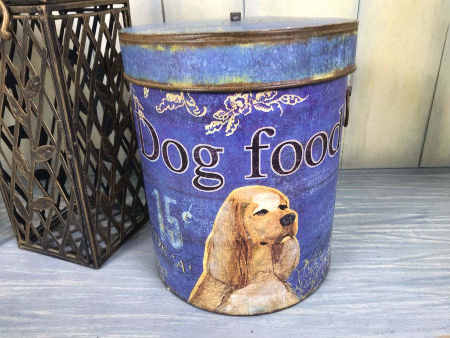 Pair Of Metal Candle Holders And Dog Food Tin With Pair Of Dog Leashes [Photo 2]