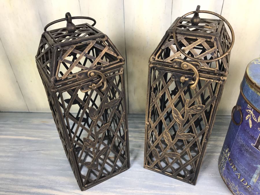 Pair Of Metal Candle Holders And Dog Food Tin With Pair Of Dog Leashes [Photo 4]