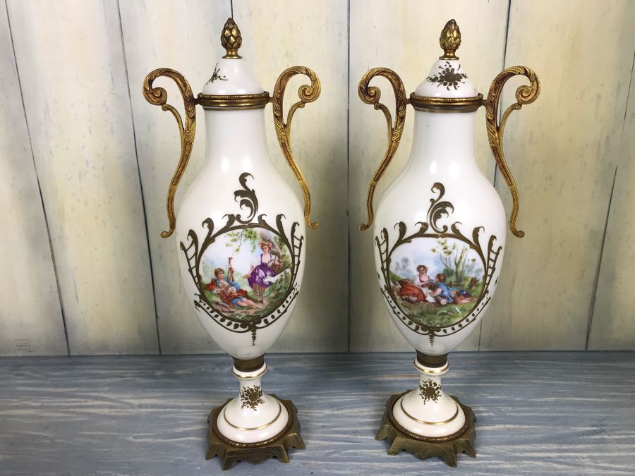 Pair Of Hand Painted French Vases Signed Andre [Photo 3]