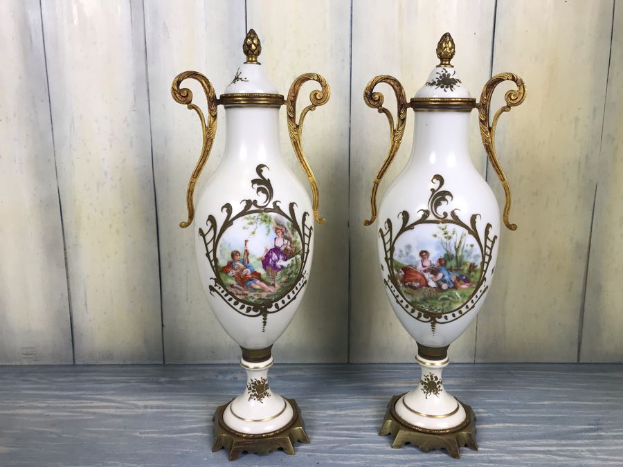 Pair Of Hand Painted French Vases Signed Andre [Photo 2]