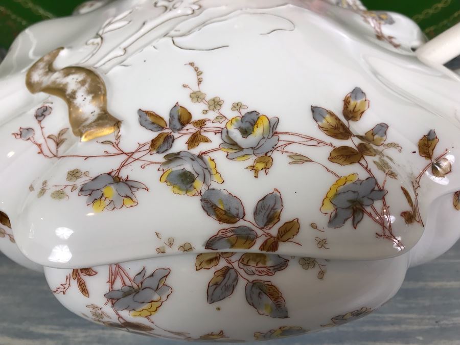 Vintage Haviland & Co Soup Tureen And Hand Painted Signed Floral Metal Tray [Photo 5]