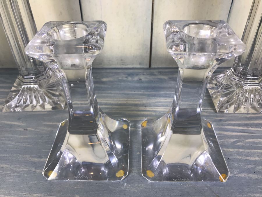 Pair Of Orrefors Crystal And Pair Of Waterford Crystal Candlesticks [Photo 3]