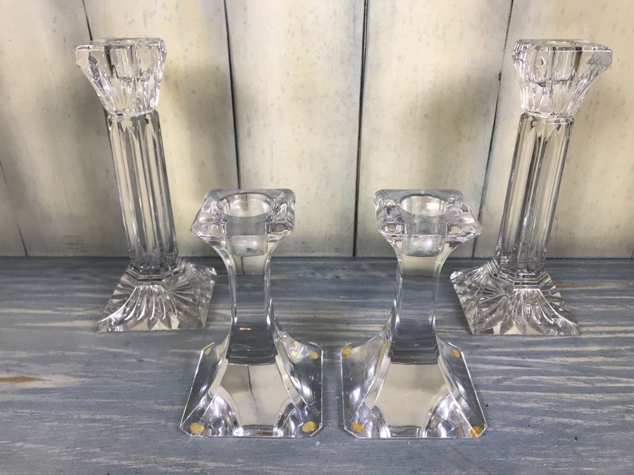 Pair Of Orrefors Crystal And Pair Of Waterford Crystal Candlesticks [Photo 1]