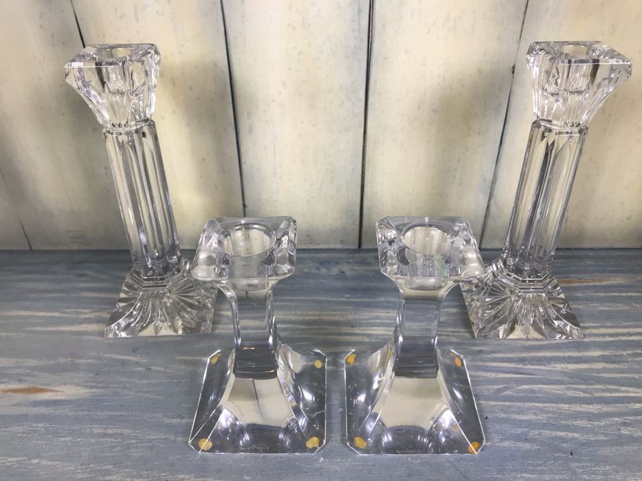 Pair Of Orrefors Crystal And Pair Of Waterford Crystal Candlesticks [Photo 2]