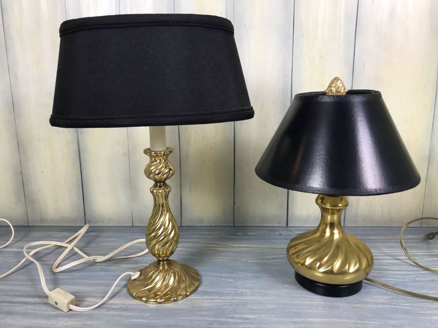 Pair Of Small Brass Table Lamps
