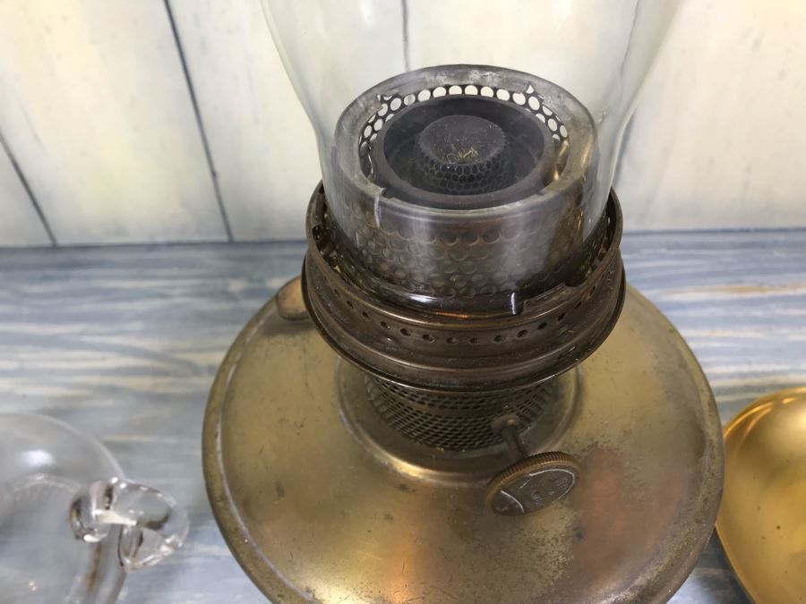 Pair Of Vintage Kerosene Oil Lamps Including An Aladdin Model B By Mantle Lamp Co Queen Anne And Vintage Brass Adjustable Candle Holder With Handle [Photo 6]