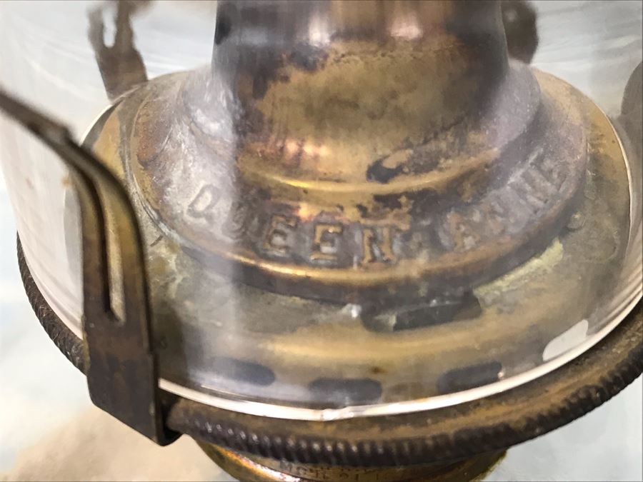 Pair Of Vintage Kerosene Oil Lamps Including An Aladdin Model B By Mantle Lamp Co Queen Anne And Vintage Brass Adjustable Candle Holder With Handle [Photo 9]