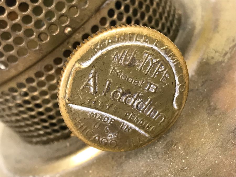 Pair Of Vintage Kerosene Oil Lamps Including An Aladdin Model B By Mantle Lamp Co Queen Anne And Vintage Brass Adjustable Candle Holder With Handle [Photo 4]