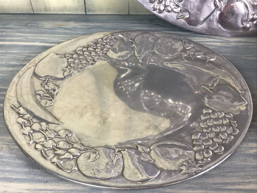 Set Of (3) Wilton Armetale Serving Pieces: Platter, Bowl And Plate With Fruit Motif [Photo 4]