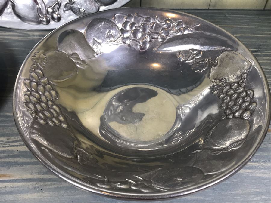 Set Of (3) Wilton Armetale Serving Pieces: Platter, Bowl And Plate With Fruit Motif [Photo 3]