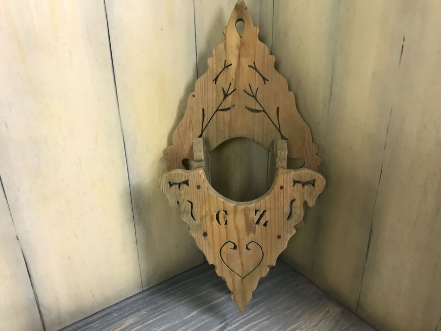 Vintage Carved Wooden Wall Shelf, Hand Painted Spanish Vessel Pitcher And Part Of A Vintage Whirligig Windmill [Photo 8]