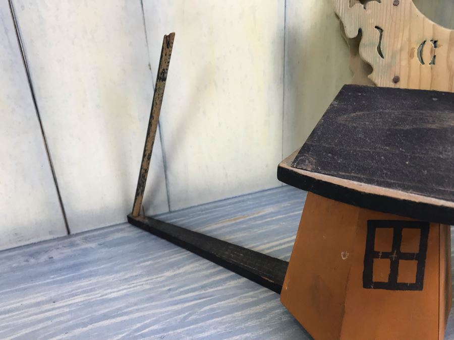 Vintage Carved Wooden Wall Shelf, Hand Painted Spanish Vessel Pitcher And Part Of A Vintage Whirligig Windmill [Photo 6]
