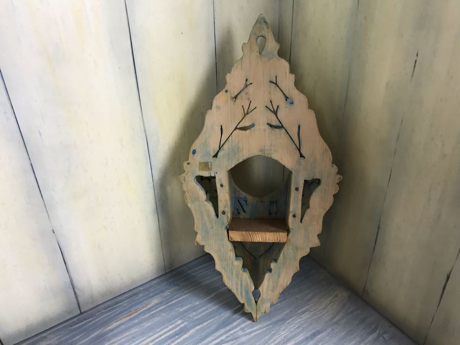Vintage Carved Wooden Wall Shelf, Hand Painted Spanish Vessel Pitcher And Part Of A Vintage Whirligig Windmill [Photo 12]