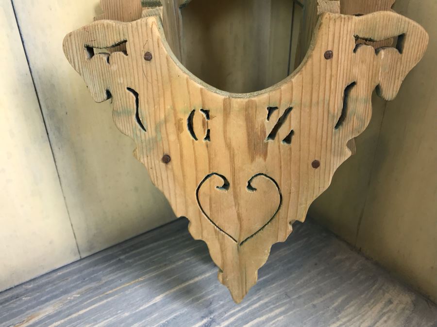 Vintage Carved Wooden Wall Shelf, Hand Painted Spanish Vessel Pitcher And Part Of A Vintage Whirligig Windmill [Photo 9]