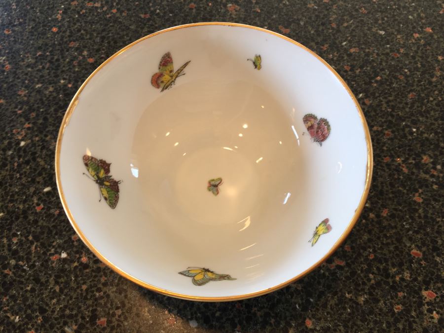 Handpanted Limoges France Footed Bowl With Gold Rim And Butterflies [Photo 2]