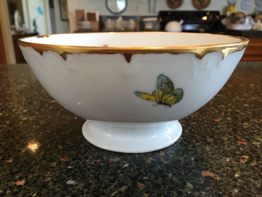 Handpanted Limoges France Footed Bowl With Gold Rim And Butterflies [Photo 1]