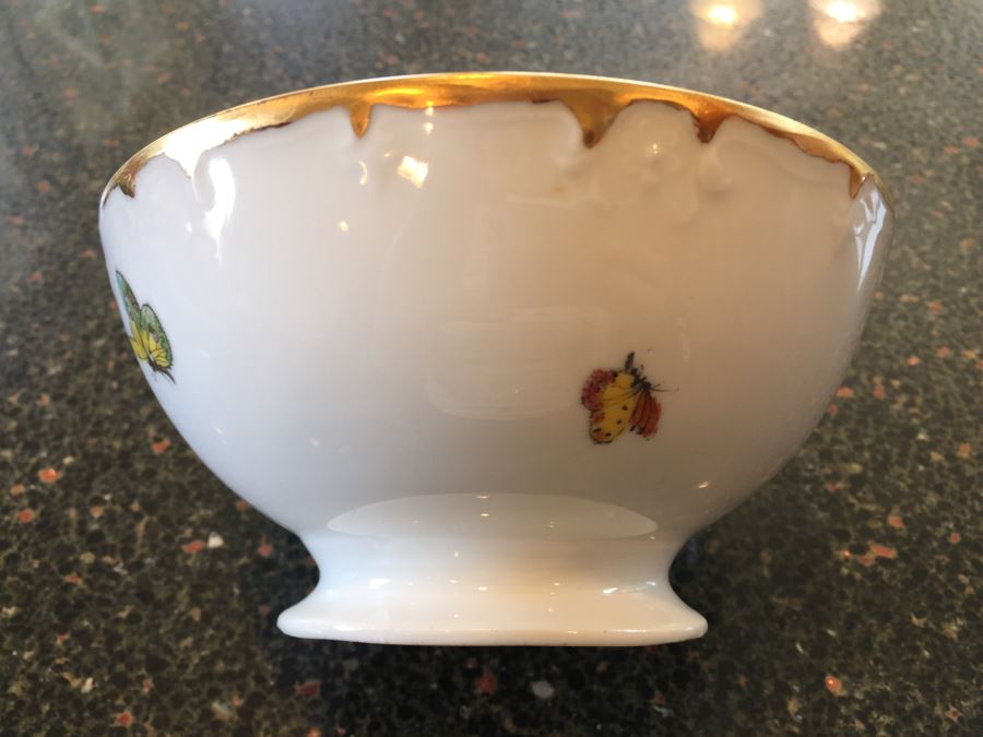 Handpanted Limoges France Footed Bowl With Gold Rim And Butterflies [Photo 5]