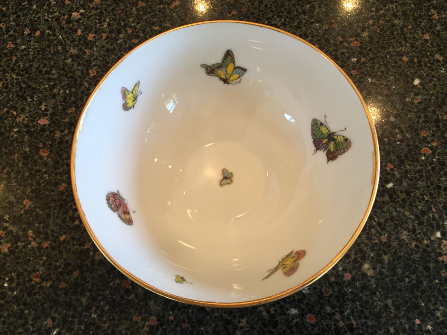 Handpanted Limoges France Footed Bowl With Gold Rim And Butterflies [Photo 3]