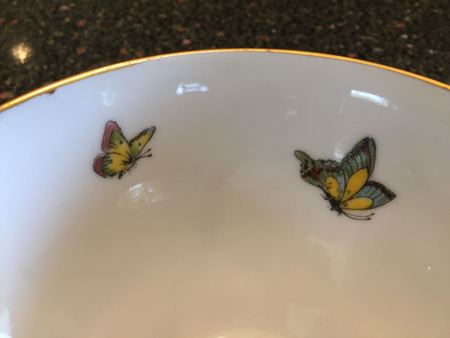 Handpanted Limoges France Footed Bowl With Gold Rim And Butterflies [Photo 10]