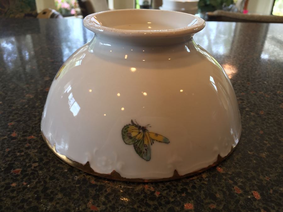 Handpanted Limoges France Footed Bowl With Gold Rim And Butterflies [Photo 7]