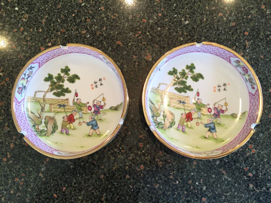 Pair Of Signed Chinese Porcelain Ashtrays [Photo 2]