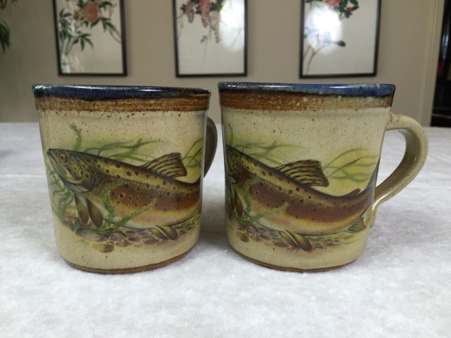 (8) Blue Mikasa Discovery Blue Thunder Coffee Cups Japan And (2) Monroe Salt Works Maine Trout Coffee Cups [Photo 3]