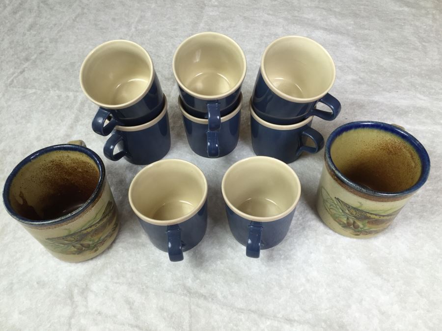 (8) Blue Mikasa Discovery Blue Thunder Coffee Cups Japan And (2) Monroe Salt Works Maine Trout Coffee Cups [Photo 2]