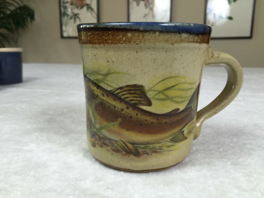 (8) Blue Mikasa Discovery Blue Thunder Coffee Cups Japan And (2) Monroe Salt Works Maine Trout Coffee Cups [Photo 5]