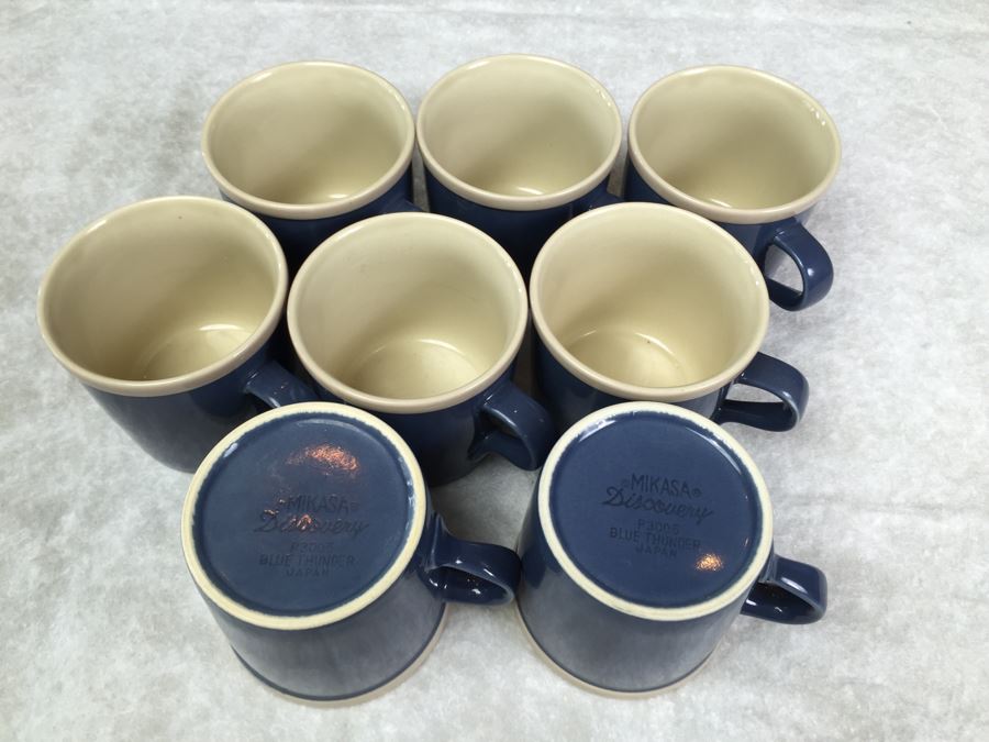 (8) Blue Mikasa Discovery Blue Thunder Coffee Cups Japan And (2) Monroe Salt Works Maine Trout Coffee Cups [Photo 10]