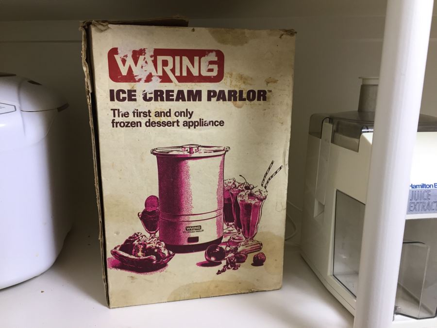 Just Added - (2) Shelves Of Kitchen Appliances And Items Including Sunbeam Breadmaker, Waring Ice Cream Parlor, Hamilton Beach Juice Extractor, Crock Pot - See Photos [Photo 3]